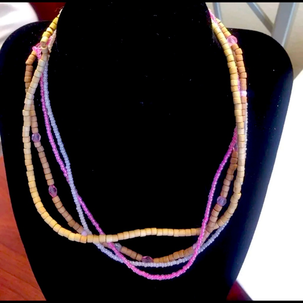 Unique Pink And Brown Beaded Necklace 12$
